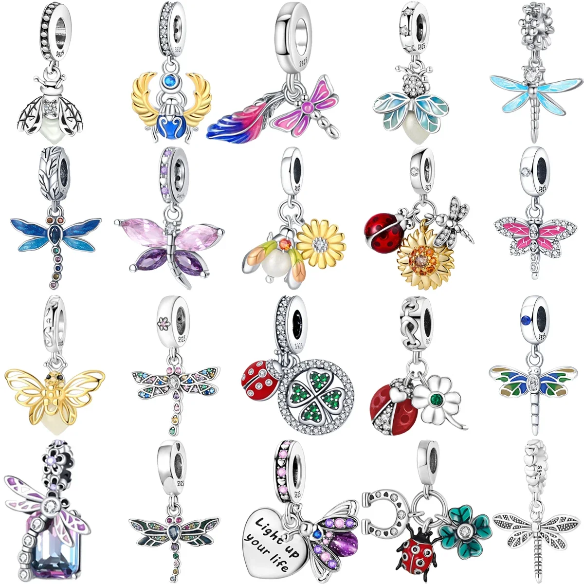 Original 925 Sterling Silver Beetle Dragonfly Firefly Clover Sunflower Charm Beads for PandoraDlY Bracelet Women's Jewelry Gifts