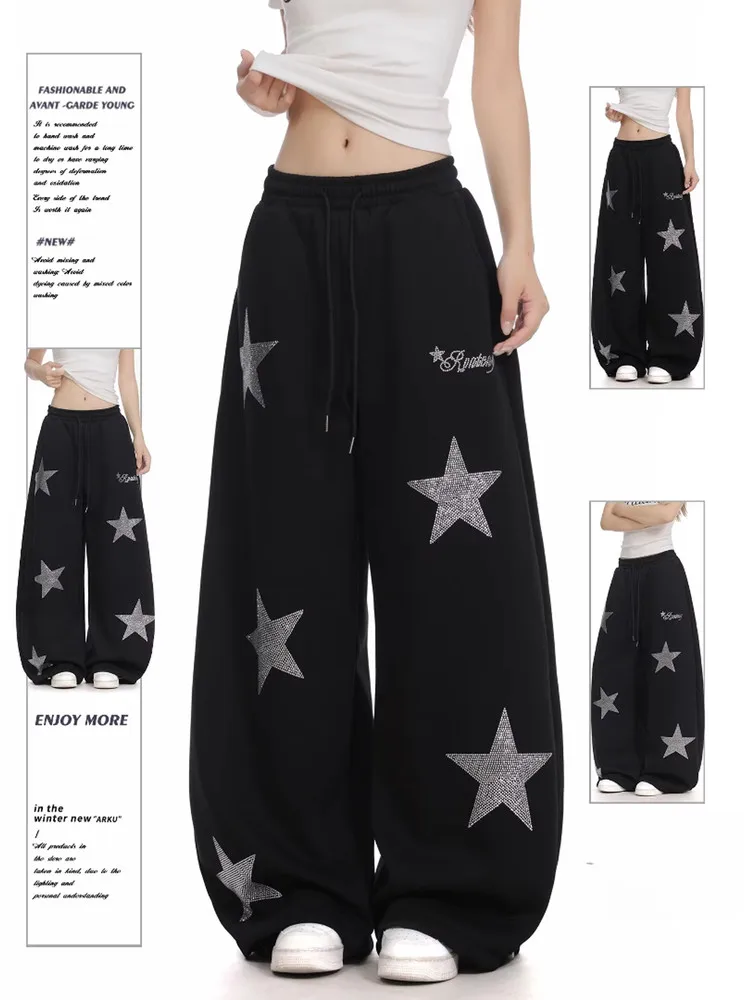

Женские черные готические мешковатые джинсы Y2k Star, винтажные широкие джинсовые брюки в стиле гранж в стиле эмо, джинсовые брюки большого размера в стиле Харадзюку, альтернативная одежда