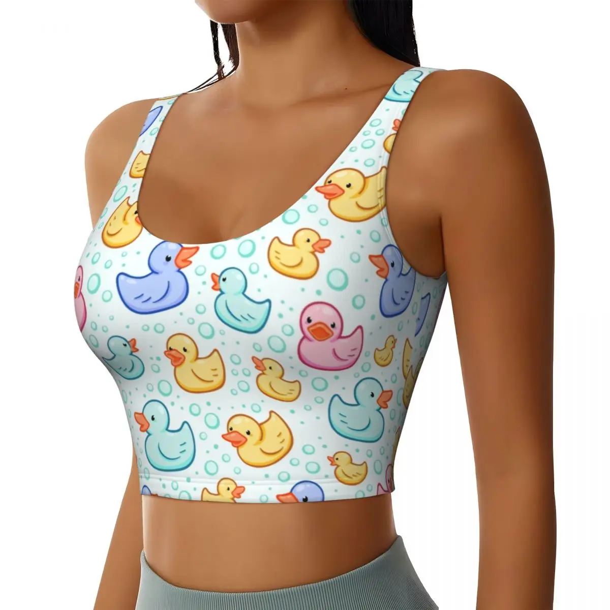 Custom Rubber Duckie High Impact Sports Bras Women Cartoon Animal Pets Seamless Workout Running Crop Tank Tops