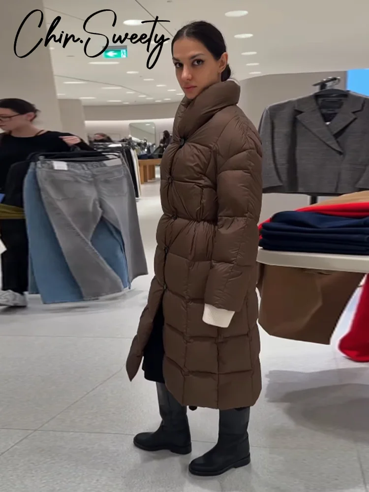 

Повседневные однотонные женские утепленные хлопковые пальто со скрытыми пуговицами и воротником-стойкой, женские длинные куртки 2025, зимняя шикарная женская уличная одежда