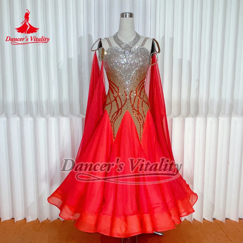 Adults and Teenagers Two-color Splicing Sleeveless Backless Big Swing Dresses Women Tango Waltz Foxtrot Perform Outfit Customize