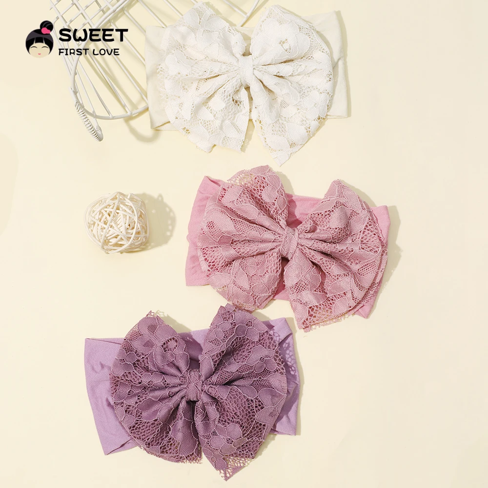 Cute Baby Nylon Headbands Solid Color Lace Bow Elastic Newborn Headbands for Baby Children Turban Infant Kids Hair Accessories