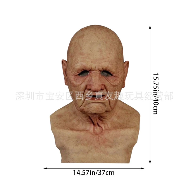 Realistic Elderly Latex Face Mask With Wig Old Man And Old Woman Scary Costume Prop For Adults Party Prank Cosplay - view 5