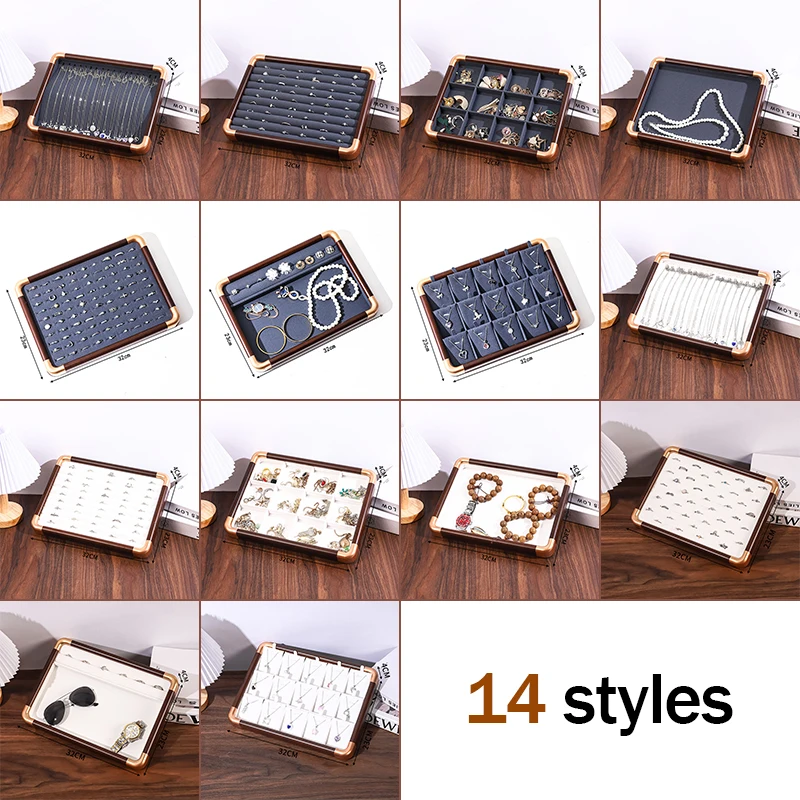 Wooden Jewelry Storage Tray Ring Earring Bracelet Necklace Watch Display Plate Counter Jewelry Organizer Stackable Tray