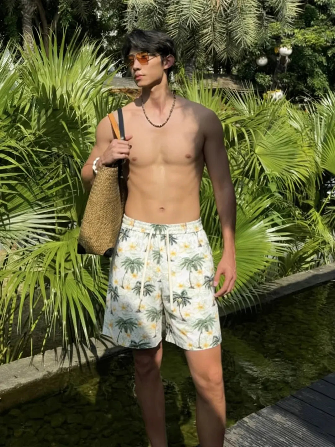 Hawaii Print Quick Dry Short Pants Men's Breathable Thin Loose Vacation Style Five-Quarter Beach Trousers Summer Fashion
