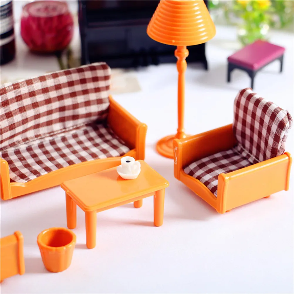 

1Set Miniature House Furniture Set Mini Sofa Table Floor Lamp Creative Kids Bedroom Living Room Decoration Pretend Play Scene