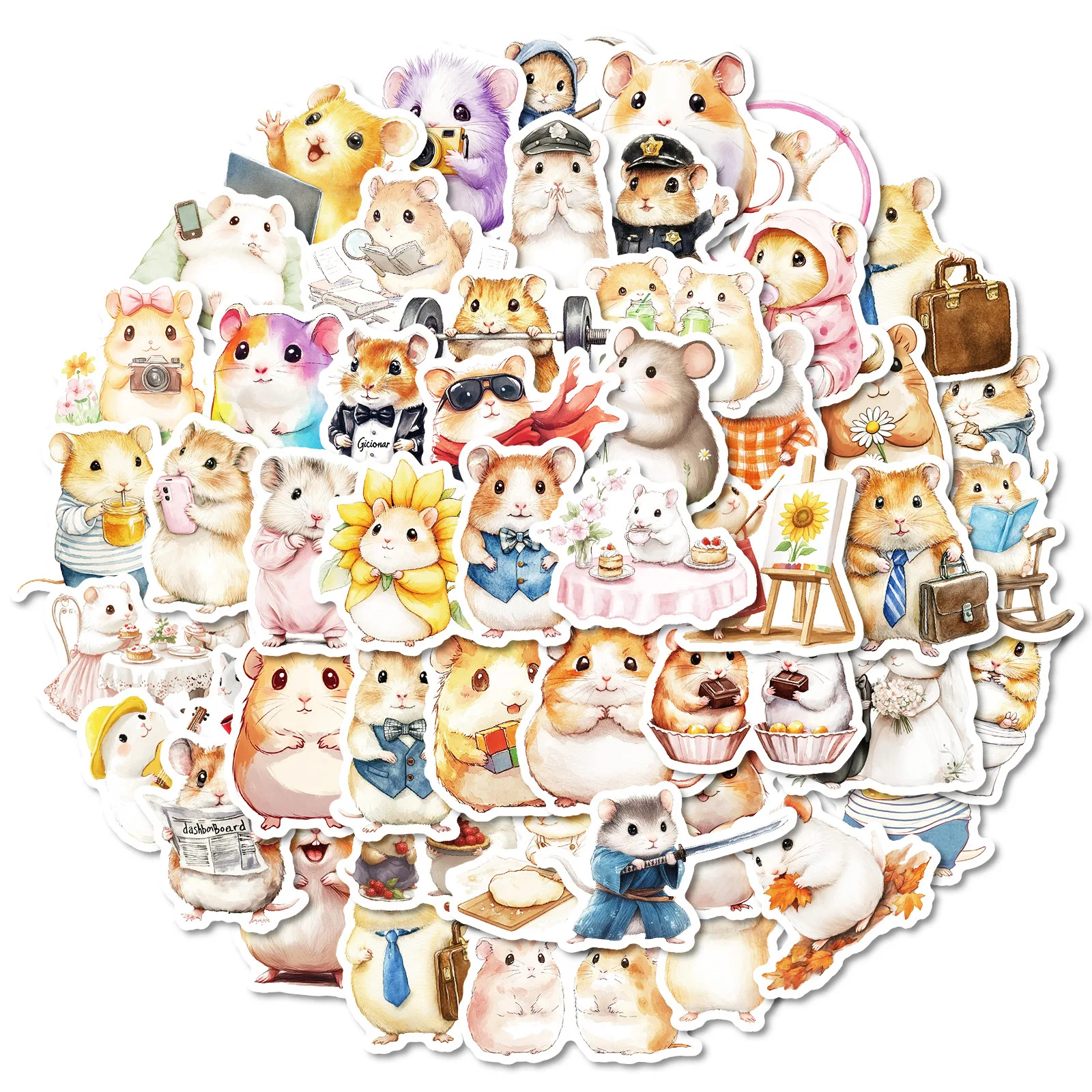 10/50 Stuks Schattige Handgeschilderde Hamster Doodle Stickers Versierde Notebook Dagboek Cup Koffer Gitaar Klassiek Speelgoed Waterdicht Pvc Sticker