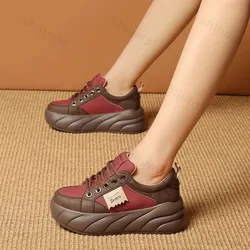 Sneakers Women Casual White Shoes 2024 New Fashion Height Increasing Thick Bottom Autumn Platform Leather Woman Chunky Sneakers
