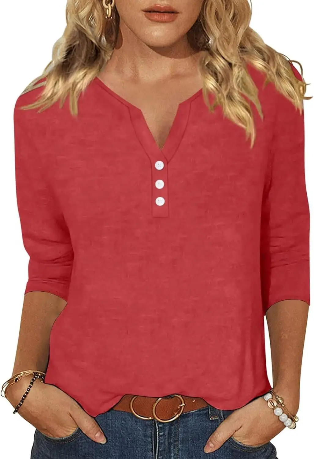 Solid Color Classic Versatile Base Seven Quarter Sleeve Summer Cross-Border Digital Top, One Piece Hair ReplacementWG23