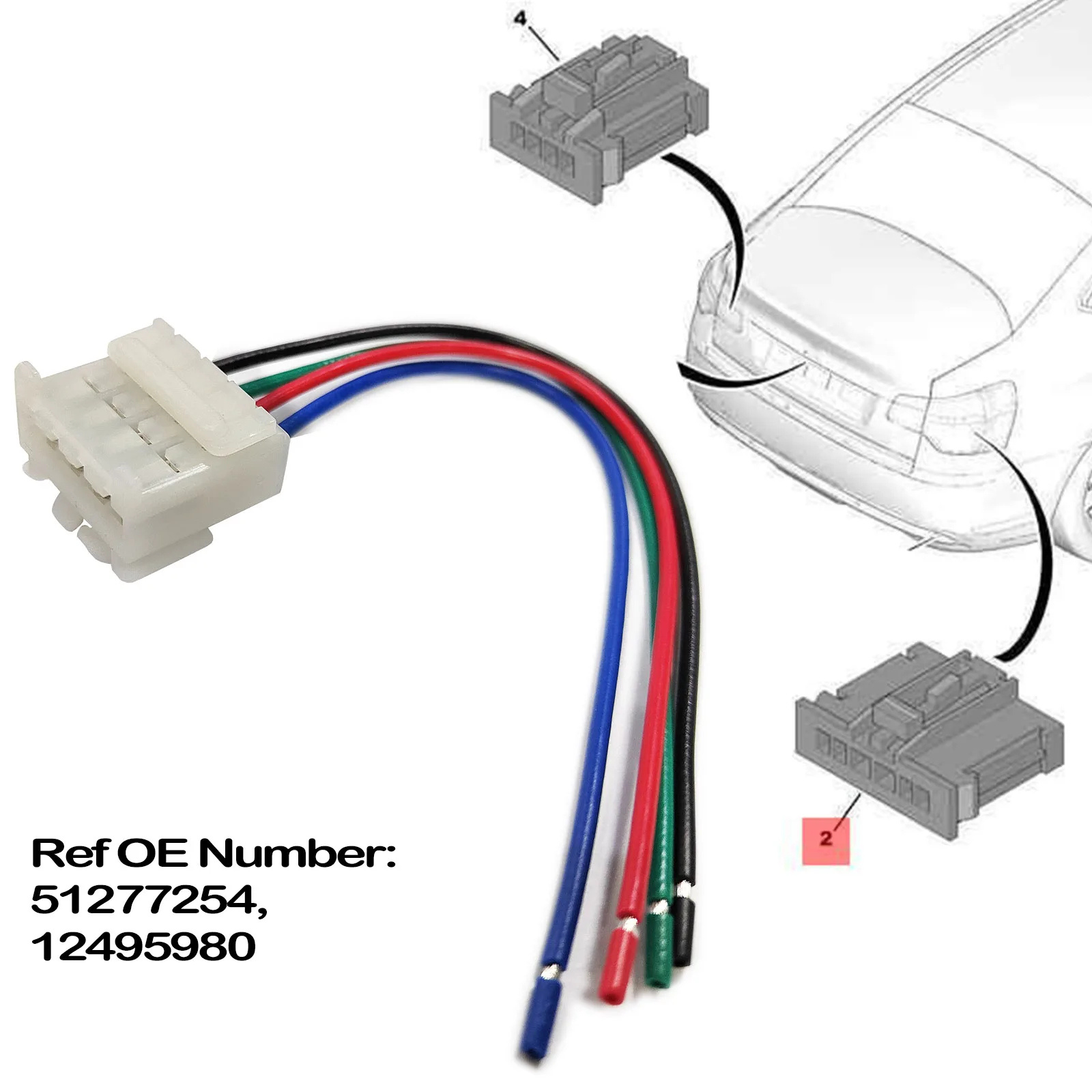 For Fiat Grande Punto EVO Alfa Romeo 147 156 159 GT Rear Tail Light Lamp 4-Pin Connector Pigtail Plug Wiring Harness 12495980