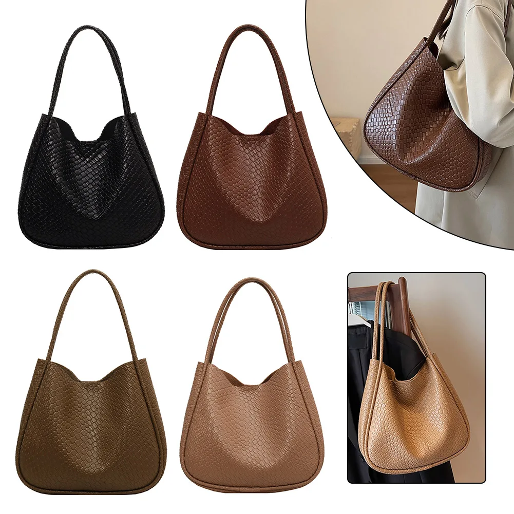 Women Woven Texture Tote Bag Big Capacity Retro Shoulder Bag Versatile Top Handle Bag Armpit Hobo Bag Commuting Bag