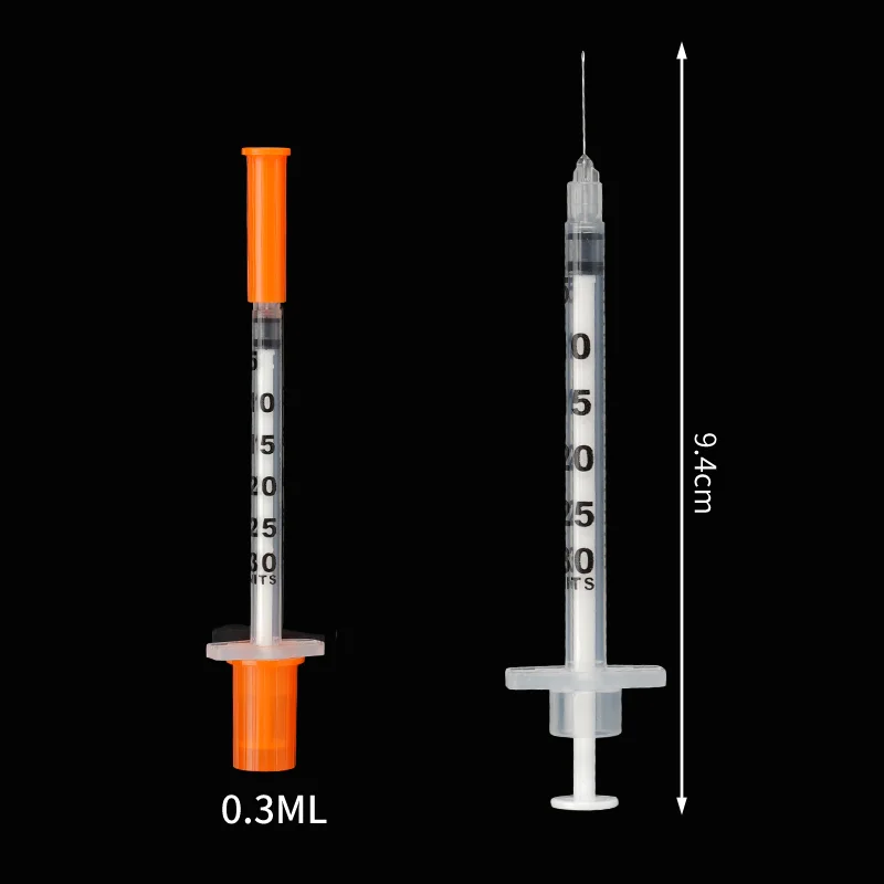 50/100 Stuks 0.3/0.5/1 Ml Wegwerp Plastic Veterinaire Spuit Oranje Cap Steriele Insuline Spuit Met naalden Voor Huisdier Boerderij Dieren