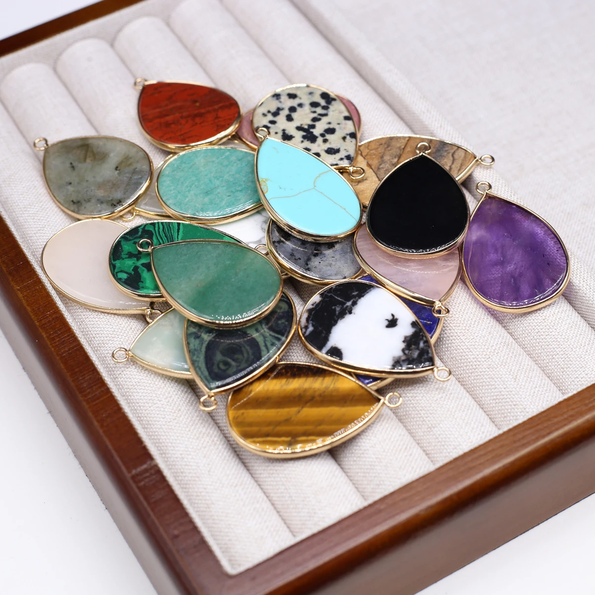 2 Pieces 25x40mm Natural Stone Pendants Water Drop Shaped Crystal Charms for DIY Necklace Accessories Jewelry Making Accessories