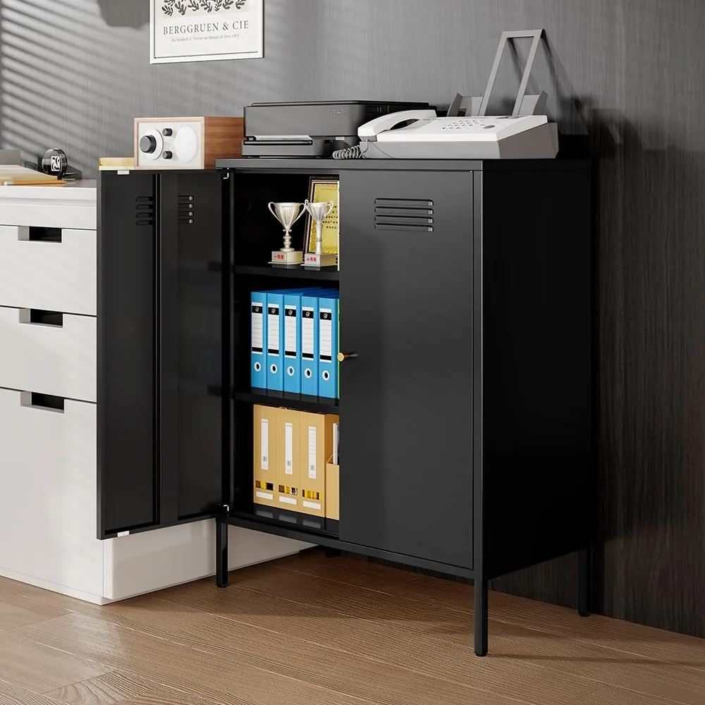 خزانة تخزين معدنية لغرفة النوم، غرفة المعيشة، المنزل، الفندق، المكتب، المرآب، 3 طبقات، رفوف قابلة للإزالة (2 باب معدني H40.15 بوصة