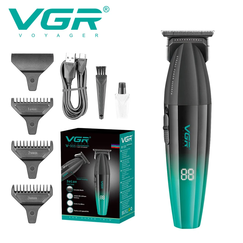 

Триммер для волос VGR, машина для стрижки волос, беспроводная профессиональная машинка для стрижки волос, электрическая бритва для парикмахера, 7000 об/мин, светодиодный триммер для бороды V-906