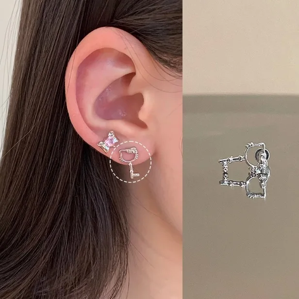 Hello Kitty Ear Nails Titanium Steel Cute Cochlear Nails Cartoon Anime Women Supplies Desktop Decoration Student Gift Wholesale