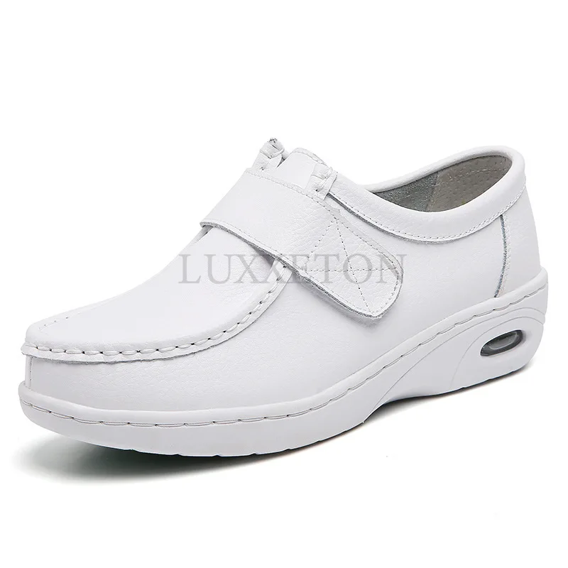 Genuine Leather Air Cushion Soft Soled Nurse Shoes Women Autumn and Winter Thick Soled Work Shoes Comfortable Medical Shoe