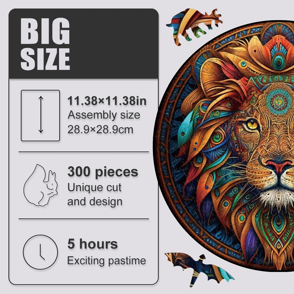 Wooden Puzzle Mandala Lion Surprise Toys 3D Wood Jigsaw Puzzles Creative Games Round Shaped Animals Lion Secret Puzzle Boxes