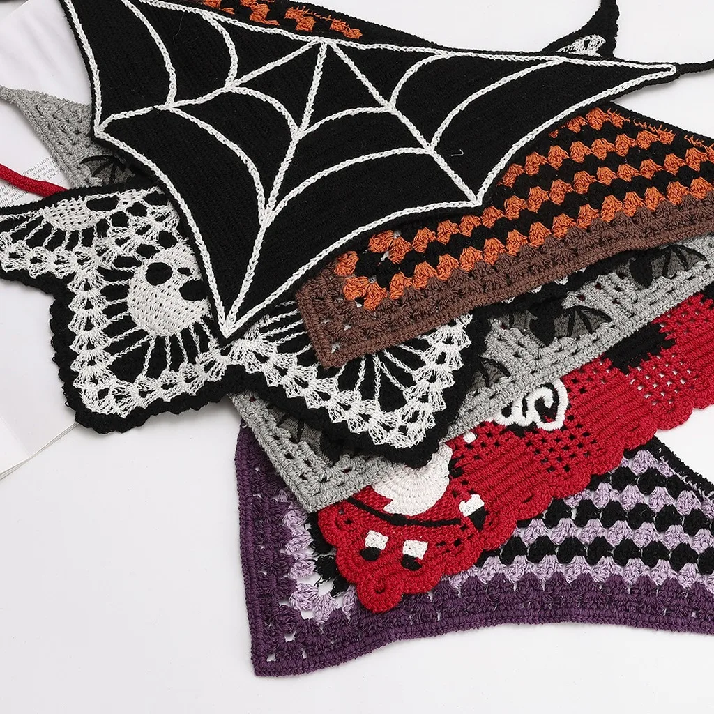 Nuevo Pañuelo de Cabeza de Halloween con Diseño de Murciélago, Gorro de Punto de Algodón, Pañuelo Triangular, Diadema con Diseño de Calavera y Araña, Accesorio para la Cabeza para Mujer y Niña, Regalo para el Día de Todos los Santos