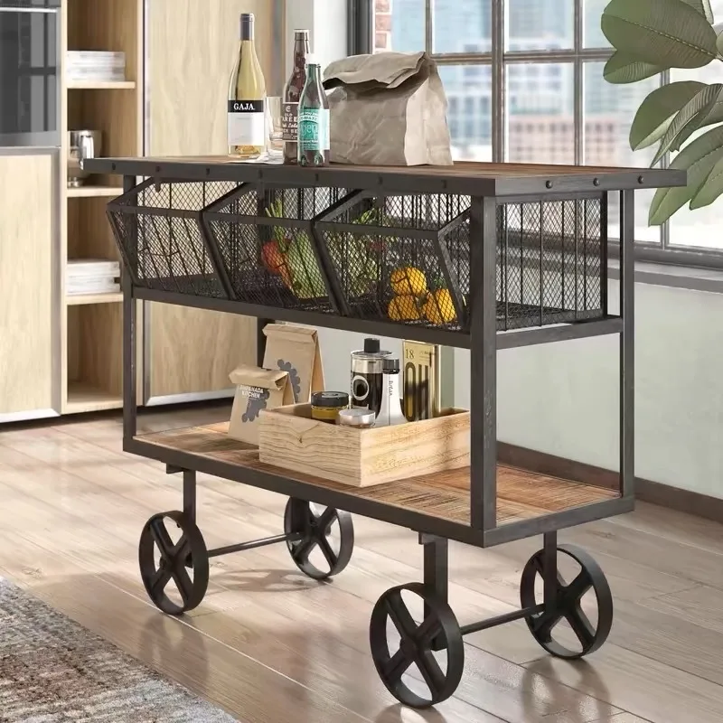 Wrought iron dining car Wheeled trolley Plate collection car Hotel KTV wine cart Restaurant Side cabinet