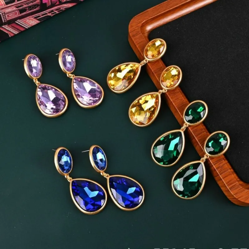 

Fashion Classic Jewelry Vintage Water Drop Glass Color Treasure Beautiful Temperament Retro Style Exaggerated Earrings For Women