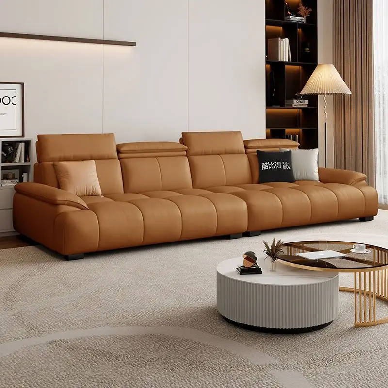 Leather sofa small apartment household adjustable headrest function Italian minimalist straight row leather sofa 1588 general