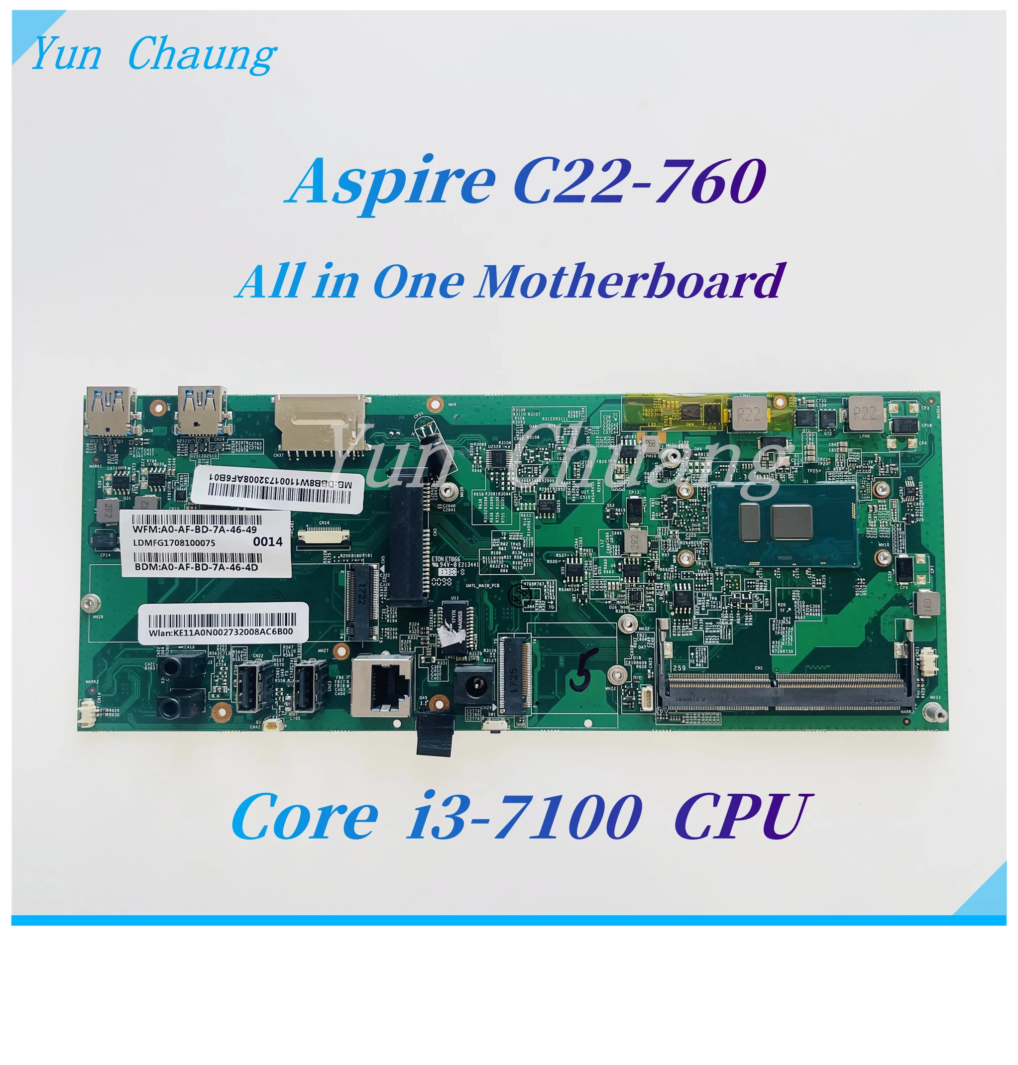 For Acer Aspire C22-760 C24-760 All in One Motherboard UM7L_MAIN_PCB DBB8W11001 DB.B8W11.001 Mainboard With i3-7100U CPU DDR4