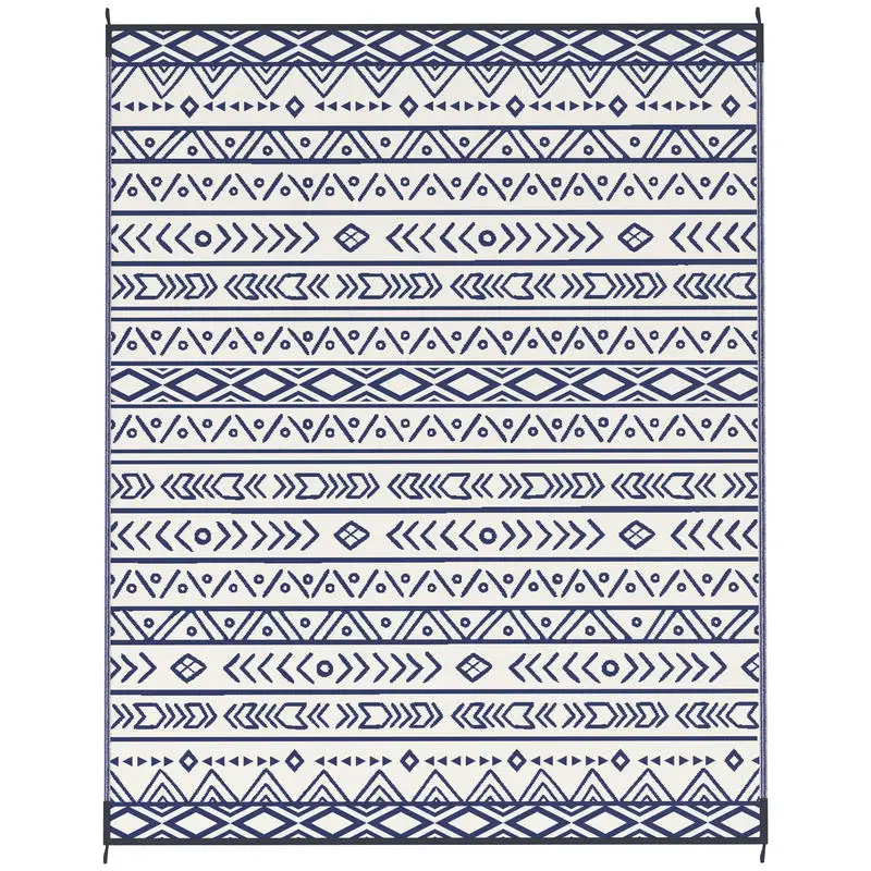 

Reversible Outdoor Rug, Waterproof Plastic Straw with Carry Bag, 8' x 10', Blue &amp - White Geometric