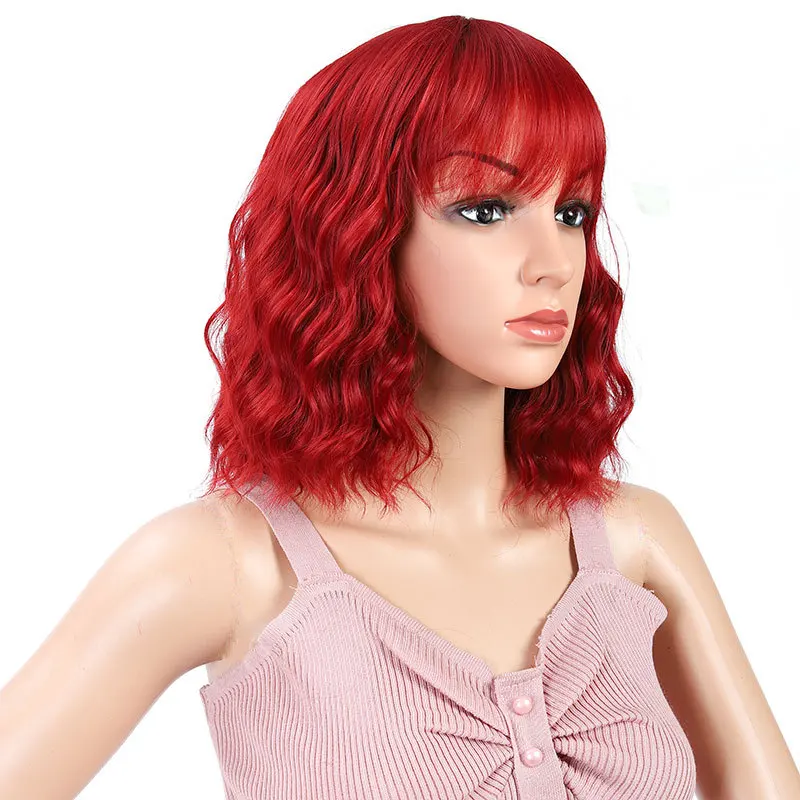 شعر مستعار نسائي قصير أحمر من MSIWIGS صناعي مع غرة على طراز بوب مموج للحفلات