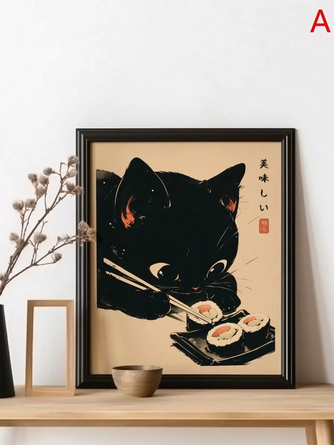 Cat Eating Japanese Ramen Sushi Poster Funny Cute Kitten Eating Toast Illustration Vintage Japanese Home Decor Wall Art