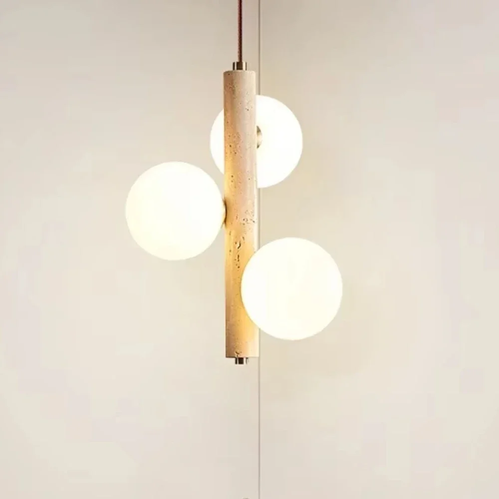Wabi Sabi Yellow Travertine LED Pendant Lights Nature Cave Stone Hanging Lamps for Bedroom Bedside Restaurant Kitchen Island