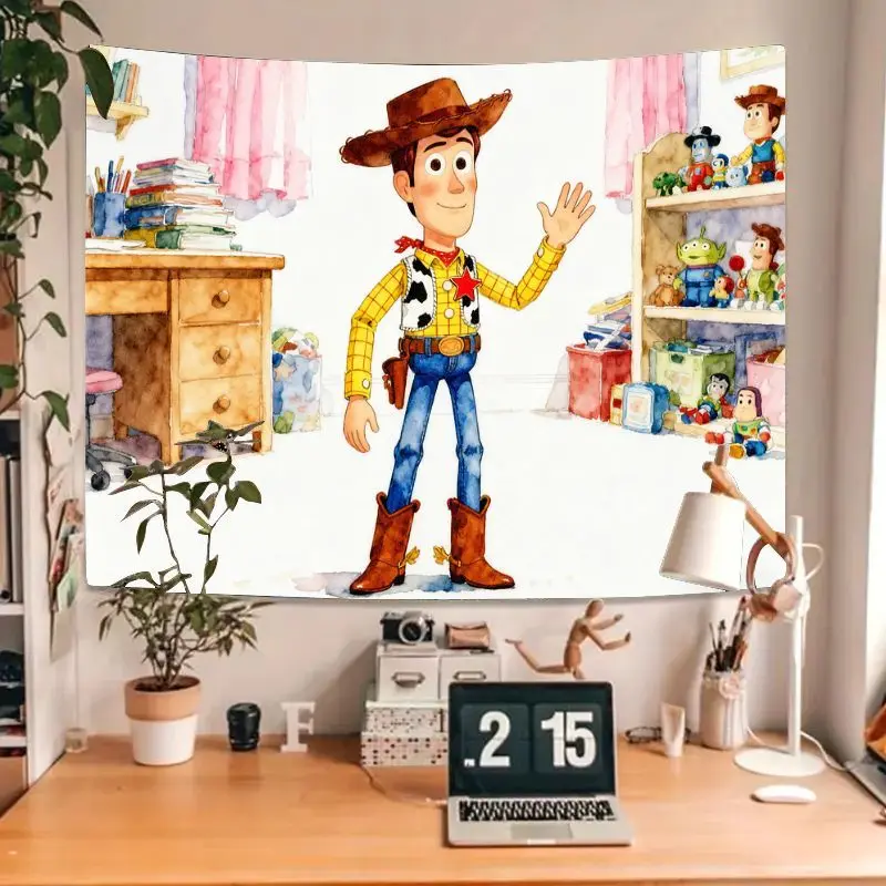 1 Buah Permadani Koboi Woody Disney Pixar Toy Story, Seni Dinding Poliester Berwarna-warni untuk Dekorasi Kamar Tidur Anak-anak Ruang Tamu, Hadiah untuk Penggemar