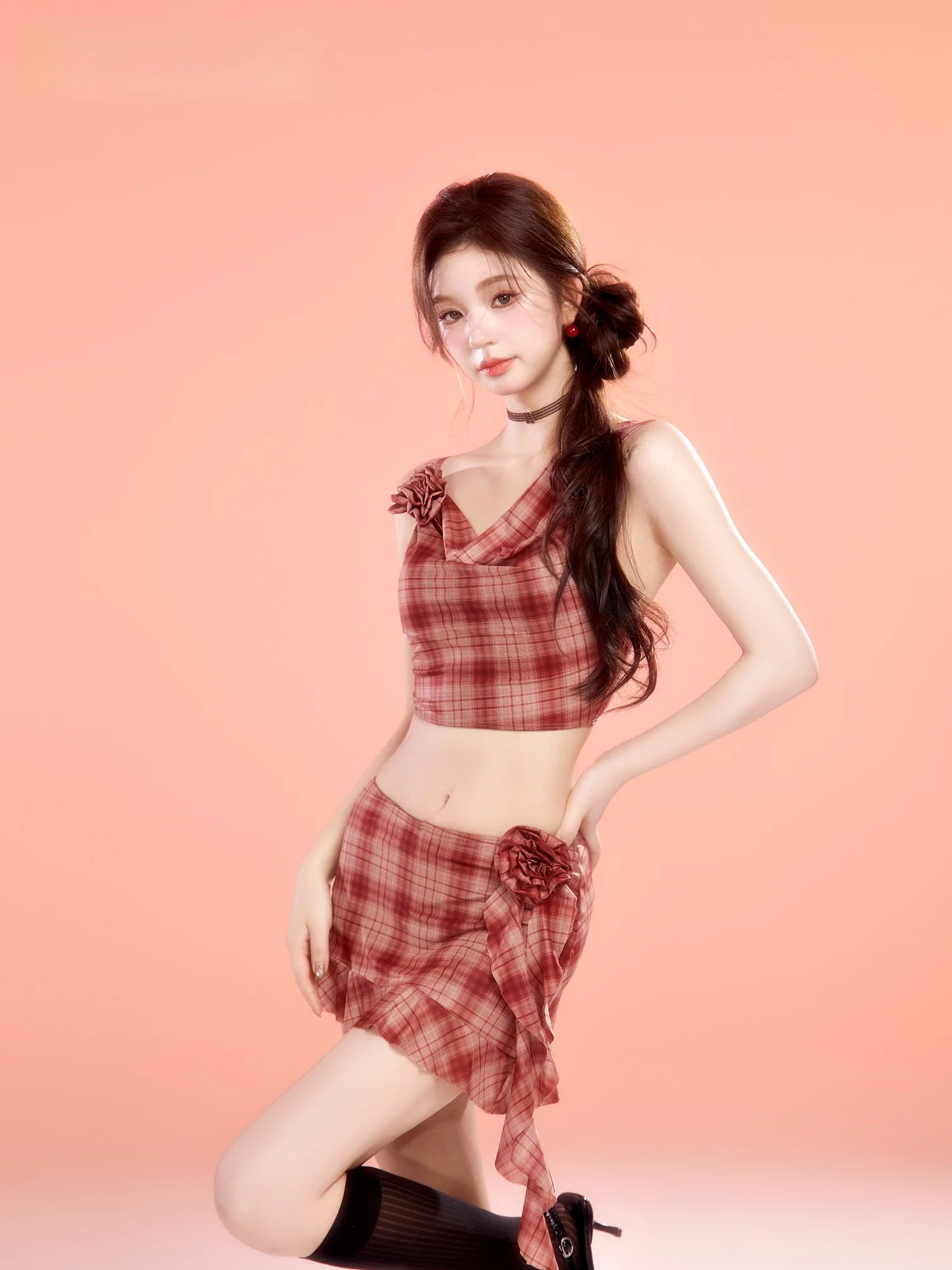 Women's Bikini Swimsuit for Hot Spring Date Slimming Plaid Retro Fairy Atmosphere Beach Vacation Two-Piece Swimwear