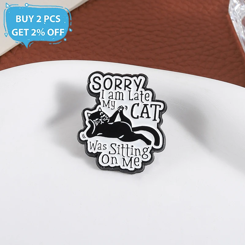 Mon chat était assis sur moi épingles en émail sorcier je suis en retard broches en métal mode revers Badge sac à dos vêtements bijoux cadeau pour ami