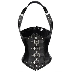 Women Gothic PU Faux Leather Corsets Vest Top Sexy Halter Buckled Waist Trainer Underbust Corset Steampunk Plus Size Shapewear