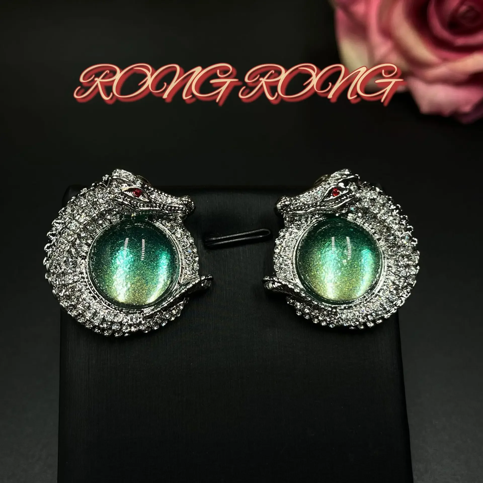 European and American Personality Fashion Diamond Crocodile Fine Flash Glass Round Bead Earrings New Jewelry High-end Earrings