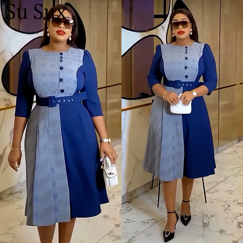 

Plaid Print A Line Dress African Dresses For Woman Office Lady Elegant High Waist Dress Africa Clothing 2025 New