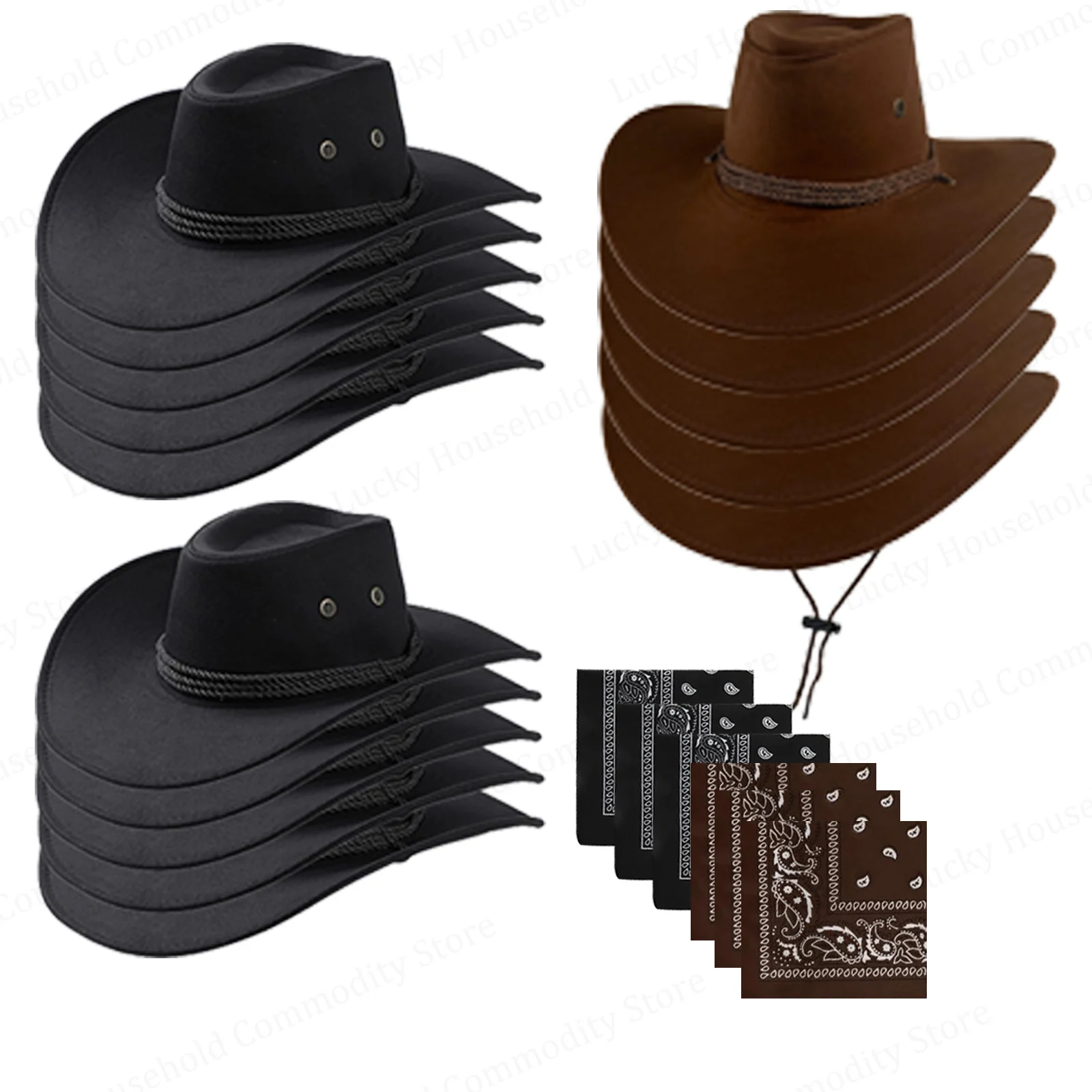 6-48 SETS Western Cowboy Hoed Cowboy Party Hoeden Cowgirl Hoed Bulk met Bandana's voor Volwassen Vrouwen Mannen Cosplay Kostuum Party Favoren