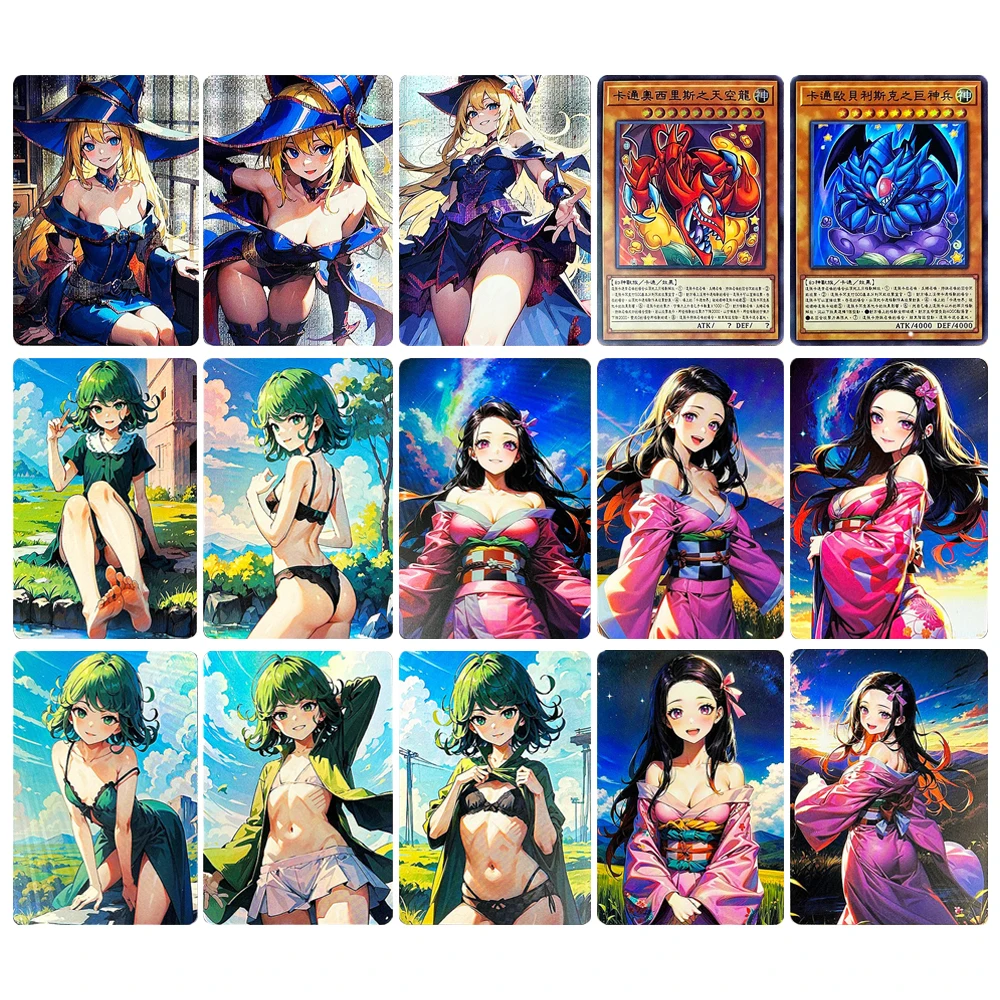 

Yu-Gi-Oh DIY 9 шт./компл. Black Magician Girl Keqing Kamado Nezuko Tatsumaki Tormentor текстурированная коллекционная карта с блестками подарок на фестиваль
