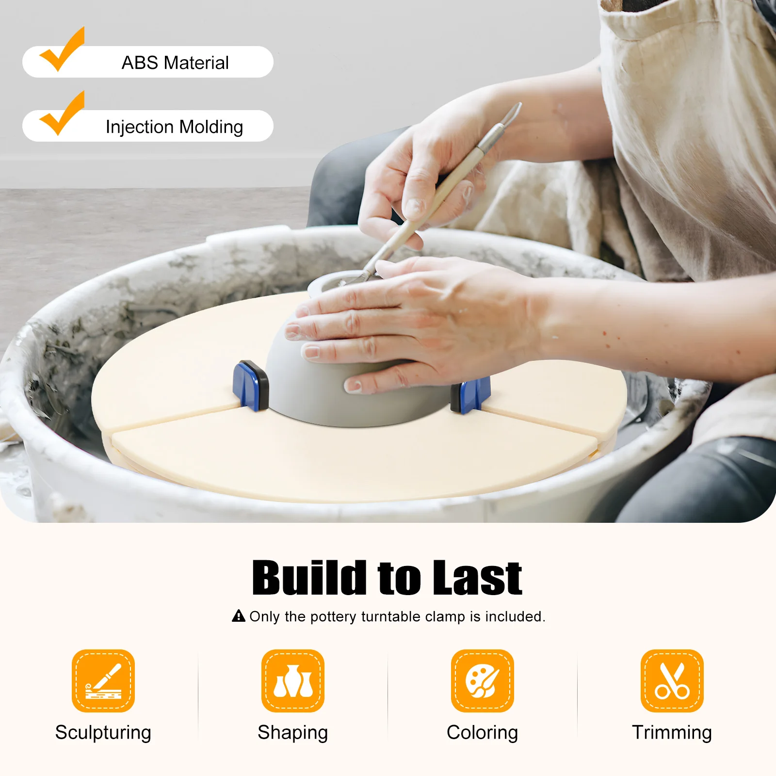 

ABS Pottery Repair Turntable Clamp: Auto-Center Finder W/ 5-30cm Adjustable Jaws & 5 Support Feet - Fits 22-36cm Wheels