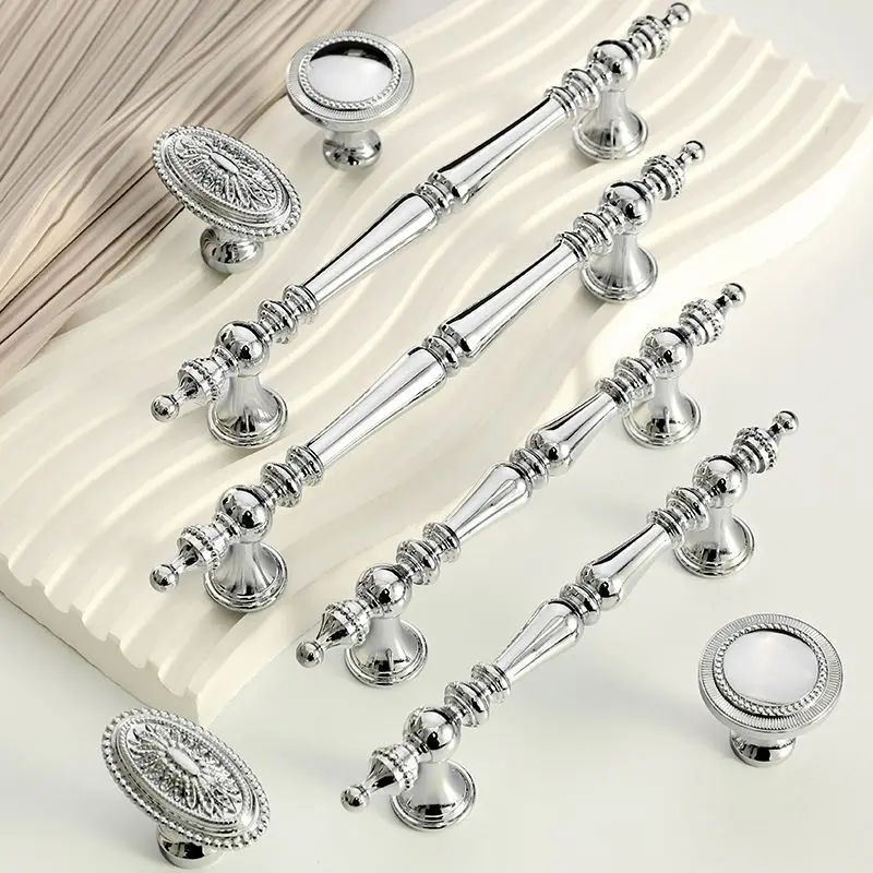Solid Brass Chrome Kitchen Cabinet Pull Drawer Knob Bedroom Bright Silver Wardrobe Dresser Handle