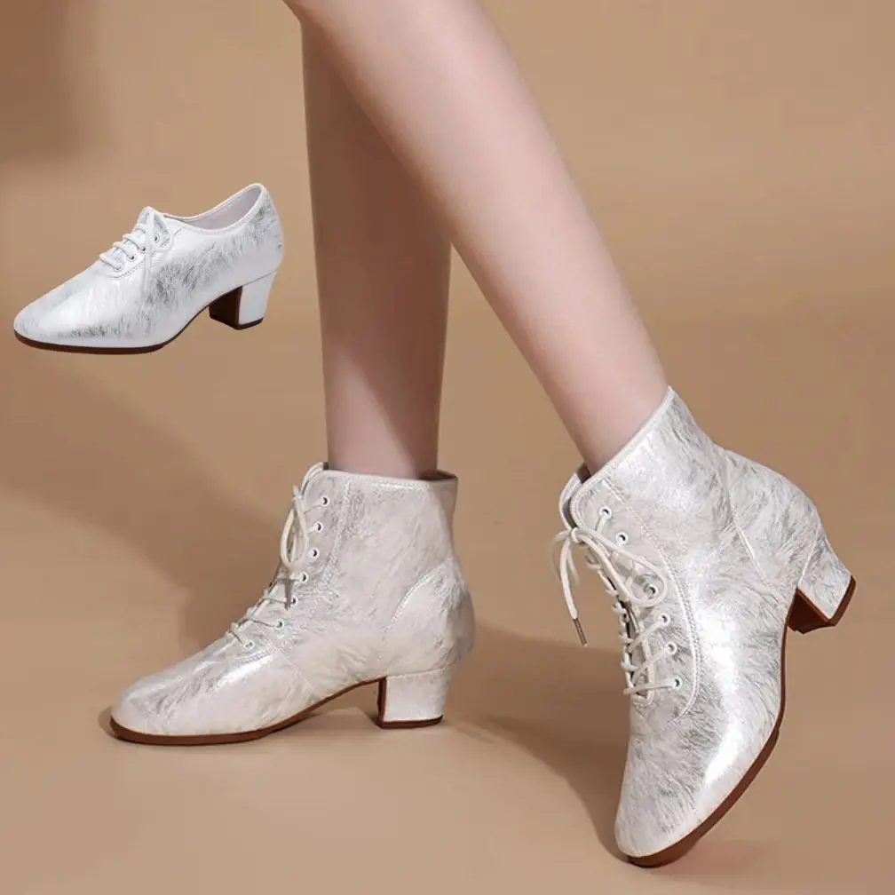 Women Shoes White Ankle Boots For Girls Ladies Woman Sneakers Short Boot Tango Modern Dancing Shoes Square Dance Shoes 5CM Heels