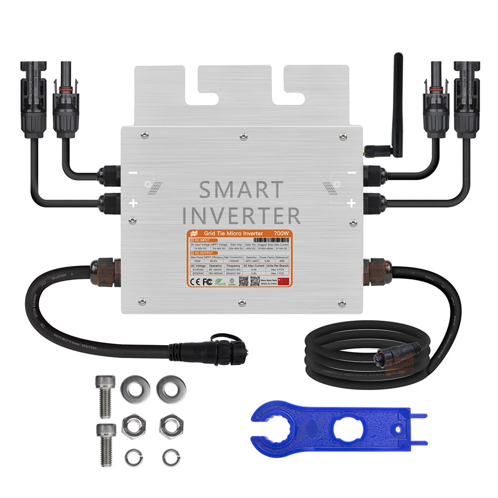 700W Solar Microinverter DC18V-50V AC 80-260V With Smart WiFi Function Grid Tie Inverter Pure Sine Solar PV Converter for Panels