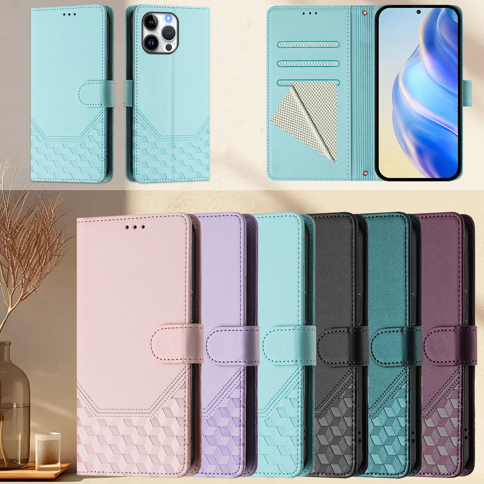 3D Leder Telefon Brieftasche Fall Buch Mit Ständer Für iPhone 17 16 15Plus 14 13 12 11 Pro Max 16e XS XR SE 7 8 Karte Slot Flip-Cover