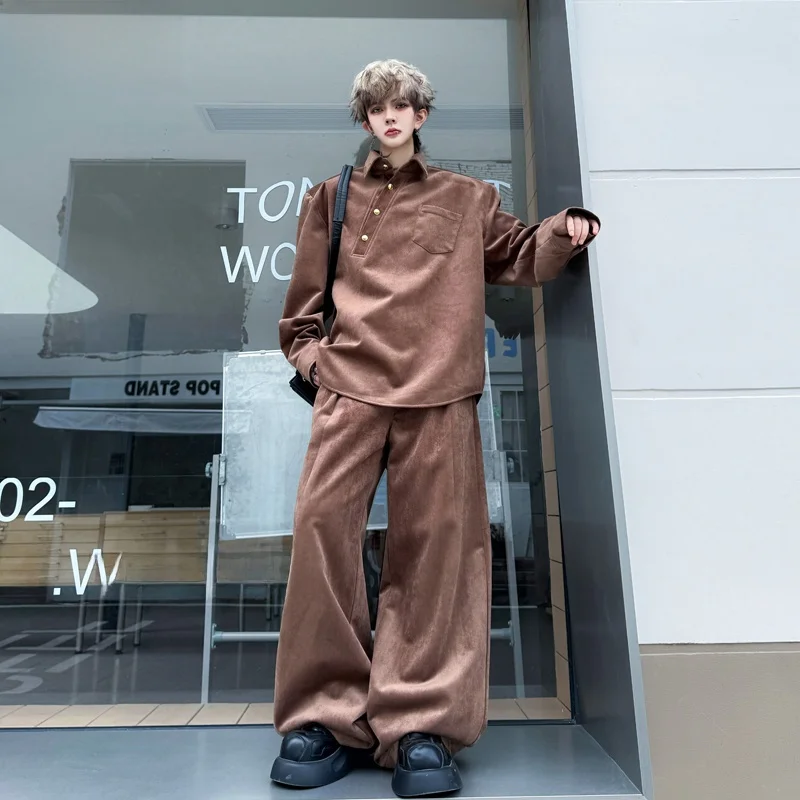 

Модный повседневный мужской костюм на осень 2025: худи на молнии с воротником и длинные брюки, комплект из двух предметов для молодежи