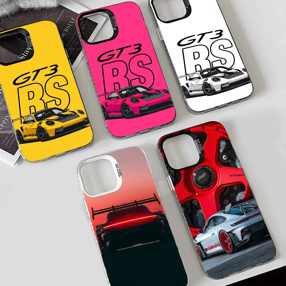 Cool cartoon supercar GT-3 RS funda de teléfono para IPhone 17 16 15 14 13 12 11 Pro Max Plus Color a prueba de golpes cubierta trasera plateada