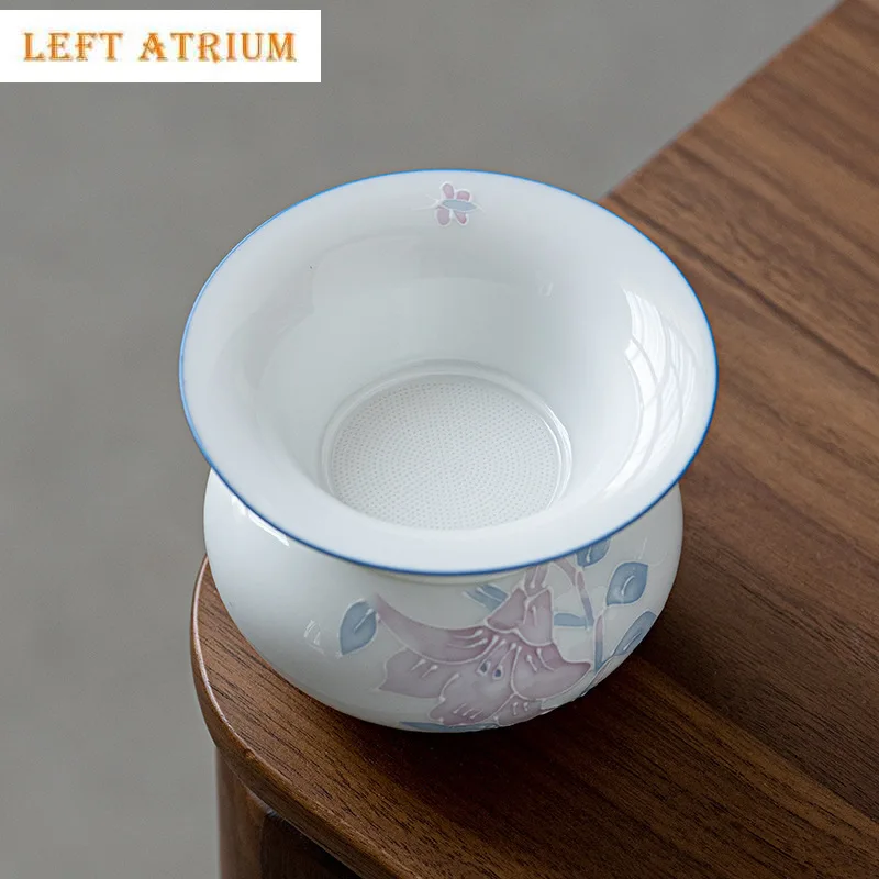

Chinese Ceramic Tea Strainer Handmade Three-dimensional Relief Flowers Tea Filter Household Porcelain Tea Set Accessories