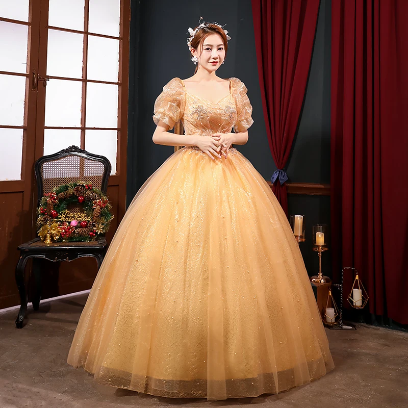 Vestido De quinceañera De tul brillante, nuevo Vestido De baile con manga abombada De princesa, elegante Vestido largo hinchado personalizado