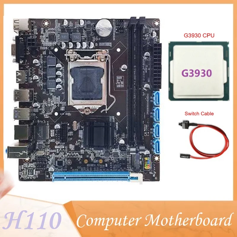 

H110 Computer Motherboard Motherboard Supports LGA1151 6/7 Generation CPU Dual-Channel DDR4 Memory+G3930 CPU+Switch Cable