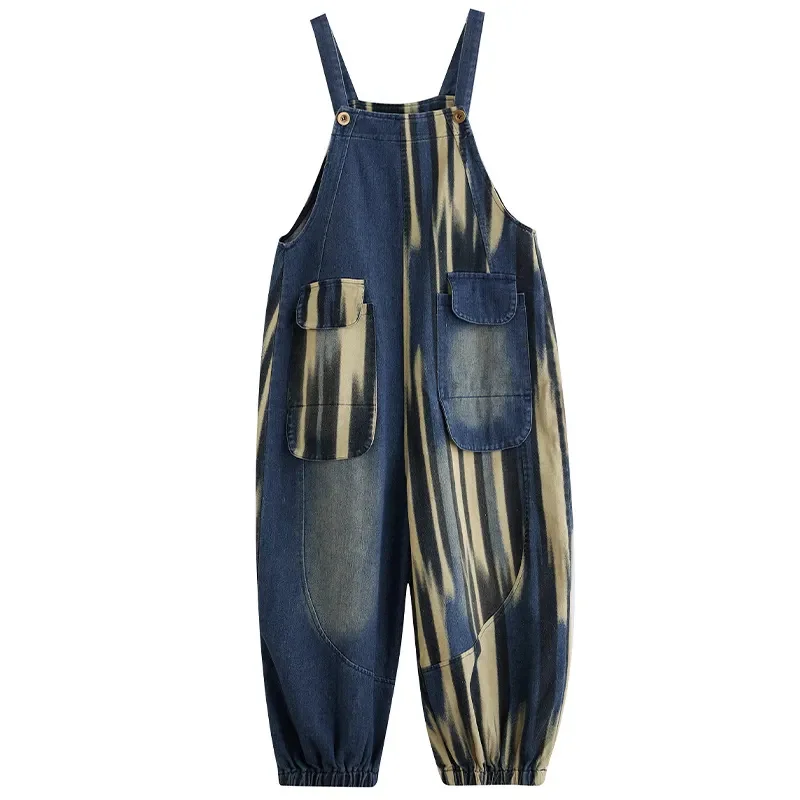 2023 Female Autumn Letter Printing Denim Overalls Pants Women Korean Straight Wide-leg Lantern Foreign Style Romper Jeans A314